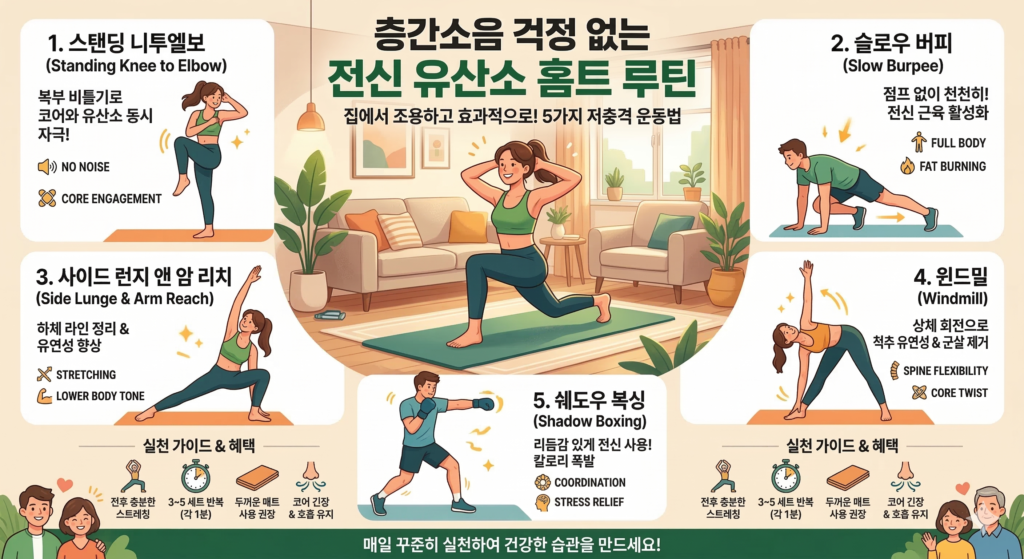 집에서 하는 층간소음 없는 전신 유산소 운동 루틴 5가지