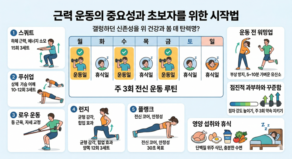 운동 초보자를 위한 주 3회 전신 근력 운동 프로그램 가이드